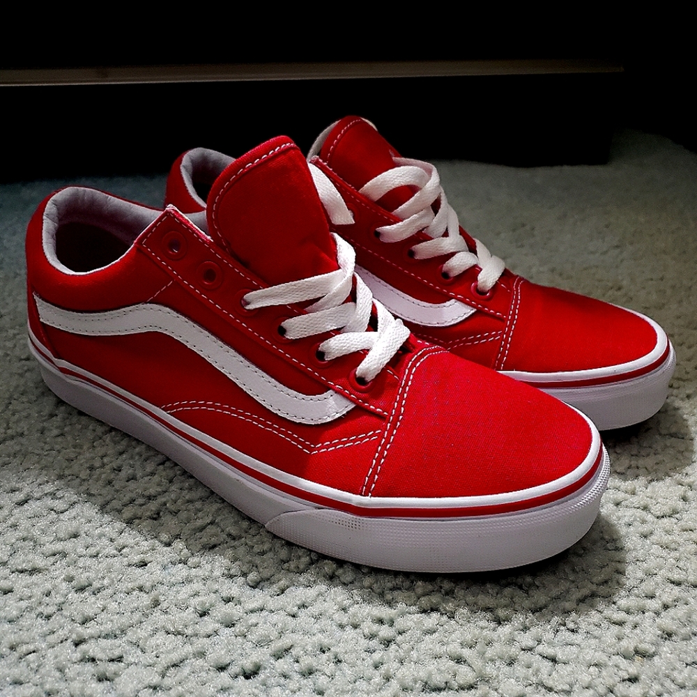 Vans red and white shoes